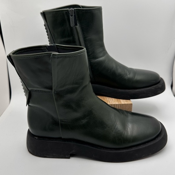 Franco Sarto Shoes - Franco Sarto Dark Green Leather Moto Boots Size 8.5 Side Zip